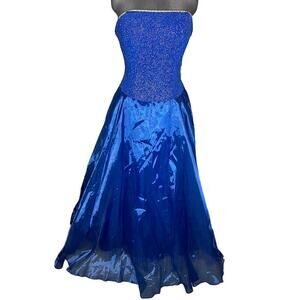 ballgown formal dress  strapless princess blue tulle Vintage 1990s